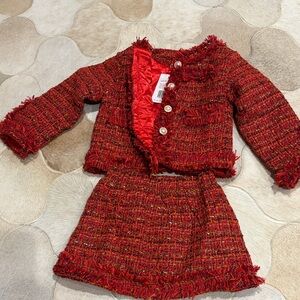 Lola and the Boys Red Tweed Jacket and Skirt Set size 2-3 years